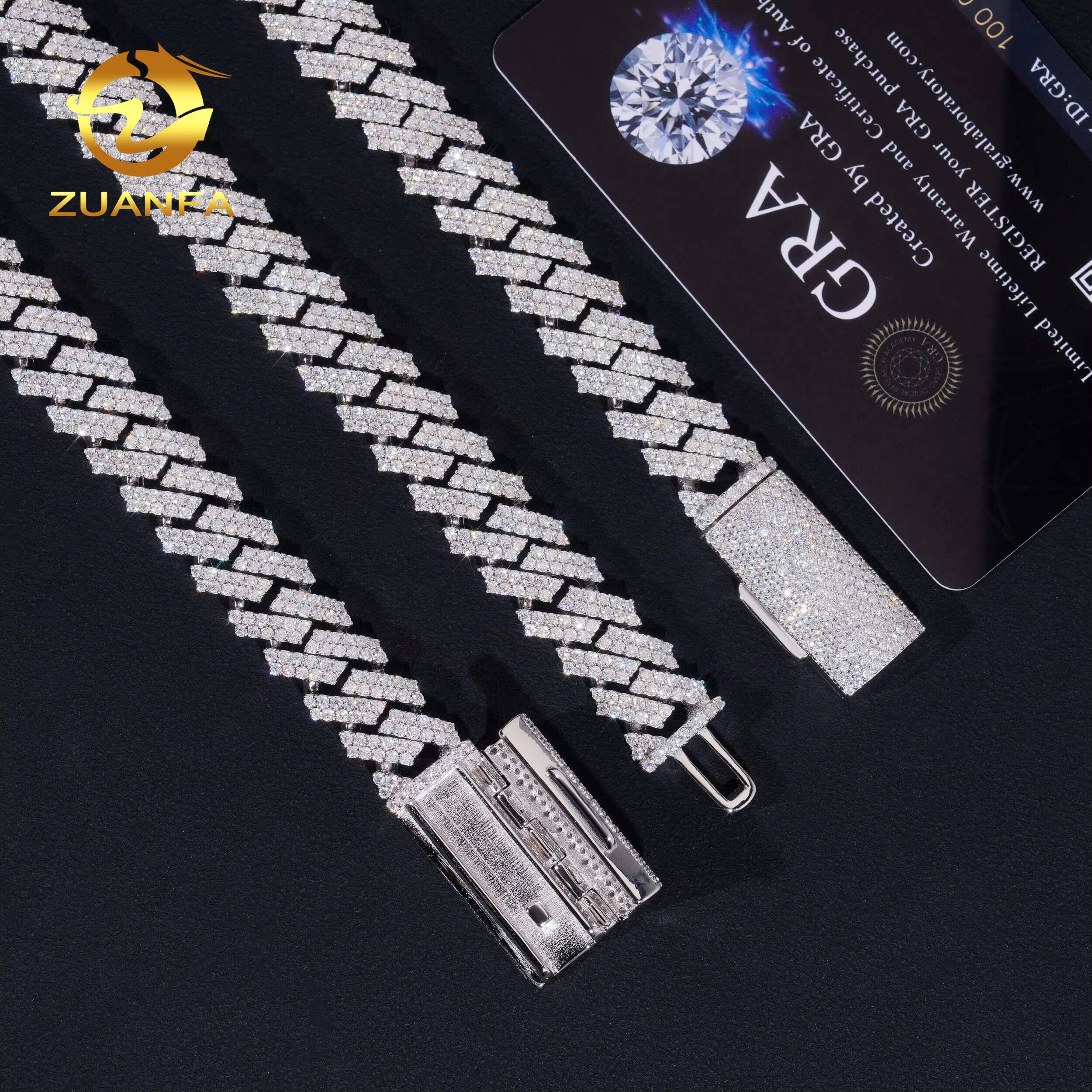USA Local Stock Cuban Chain Moissanite Hip Hop Jewelry 12mm Diamond Cuban Link Chain 925 Silver Iced Out Cuban Bracelet for Men