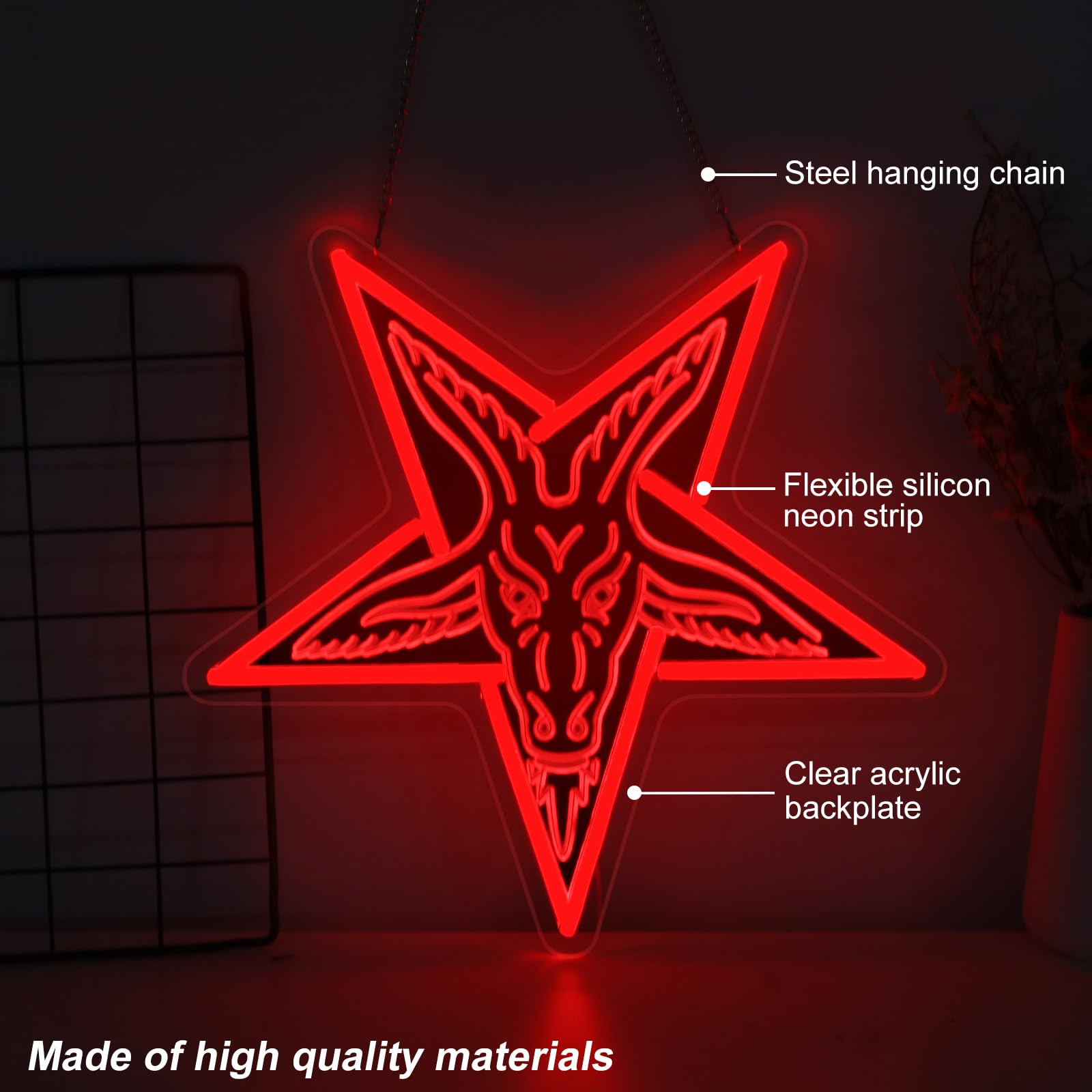 Gothic Baphomet Neon Light, for Wall Decor,Gothic HomeDecor,Gothic SatanSigil for Halloween Wall Art,Lamb Demons Baphomet Inverted Pentagram,Halloween