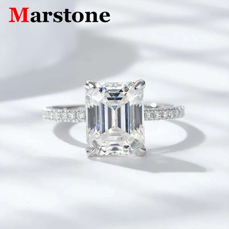 4CT Full Moissanite Diamond D Color VVS Womens Emerald Rings 925 Plated 18K Gold Fine Jewelry Wedding Engagement Ring for Women