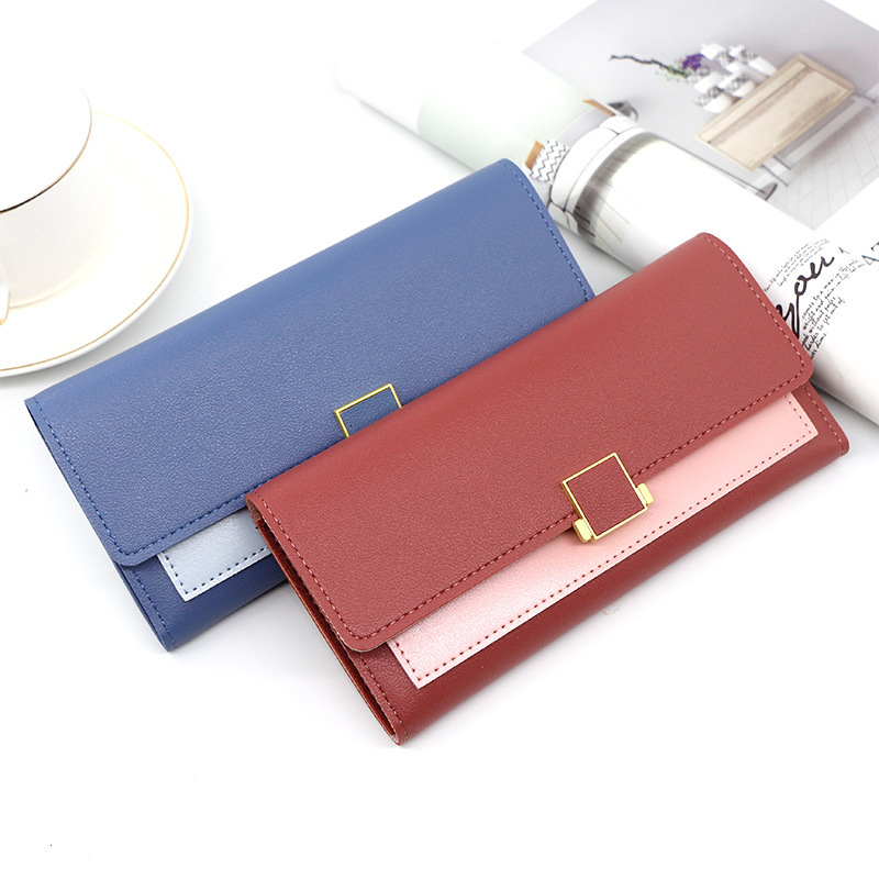 Designer Wallet New Combination Leather Solid Color Simple Long Three Fold Women S Checkered Hand Bag Zero Wallet Clip Luxury Wallet Key Pouch