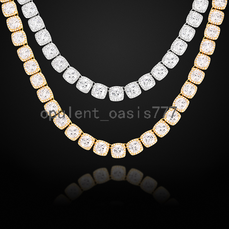 Wholesale Hip Hop Jewelry 11mm Gold Plated Brass Cushion Cut moissanite Diamond Iced Out Tennis Chain Men Necklace