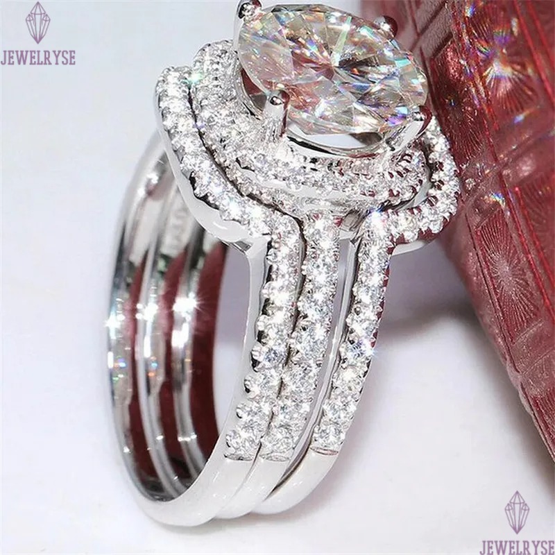 Choucong Brand Luxury Jewelry 925 Sterling Silver Round Cut White Topaz CZ Diamond Gemstones 3PCS Women Party Wedding Engagement Bridal Ring Set Gift