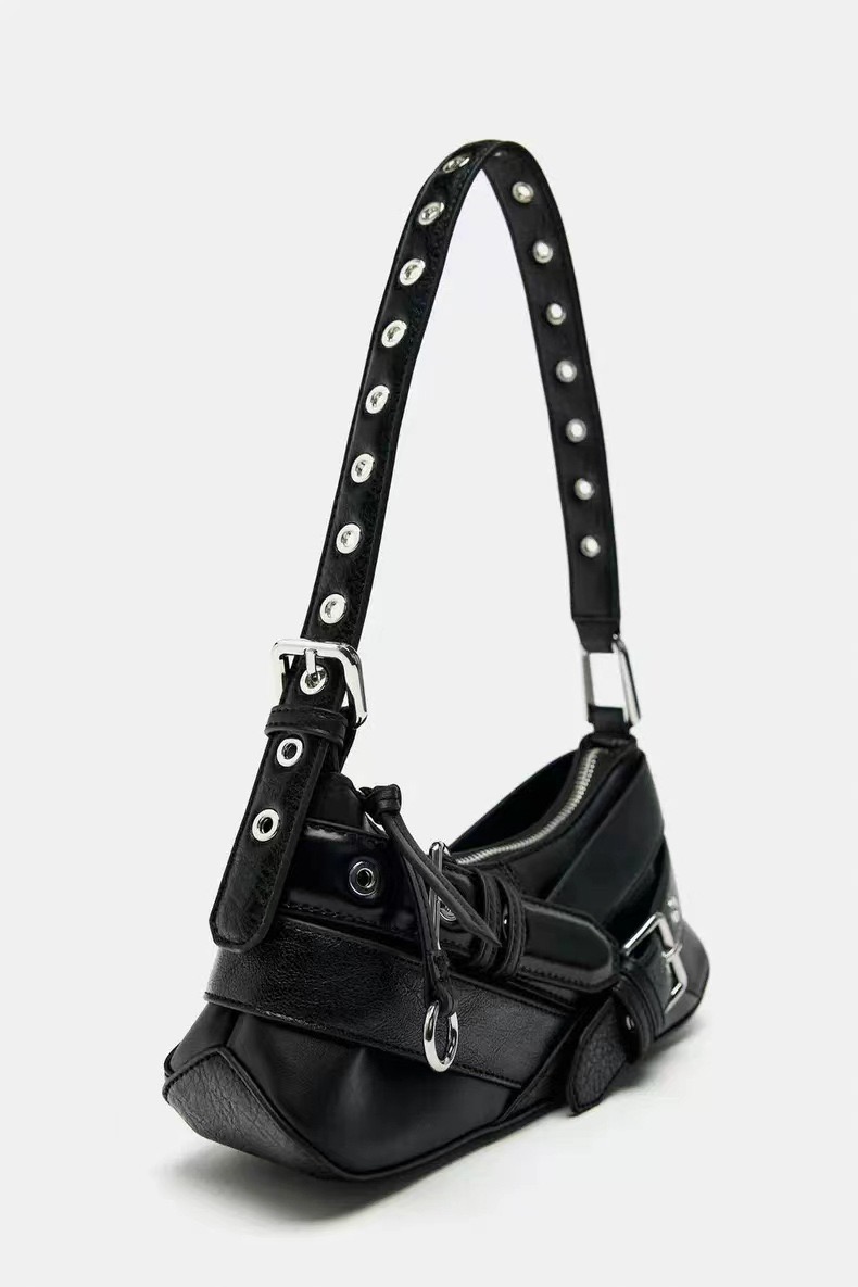 Crossbody Bag 2025 New Women, Leather Pleated Crescent Bag, Rivet Tassel 3 in 1 Shoulder Bag.