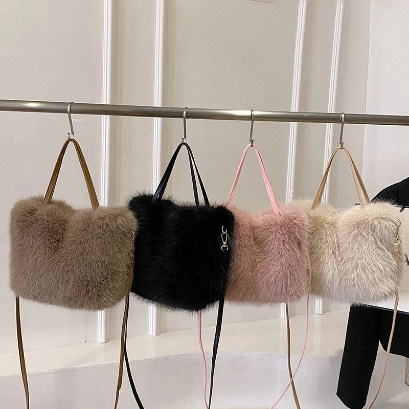 Artificial fur handbag womens bucket plush womens handbag soft winter cross body shoulder bag Bolsa Feminina 250427