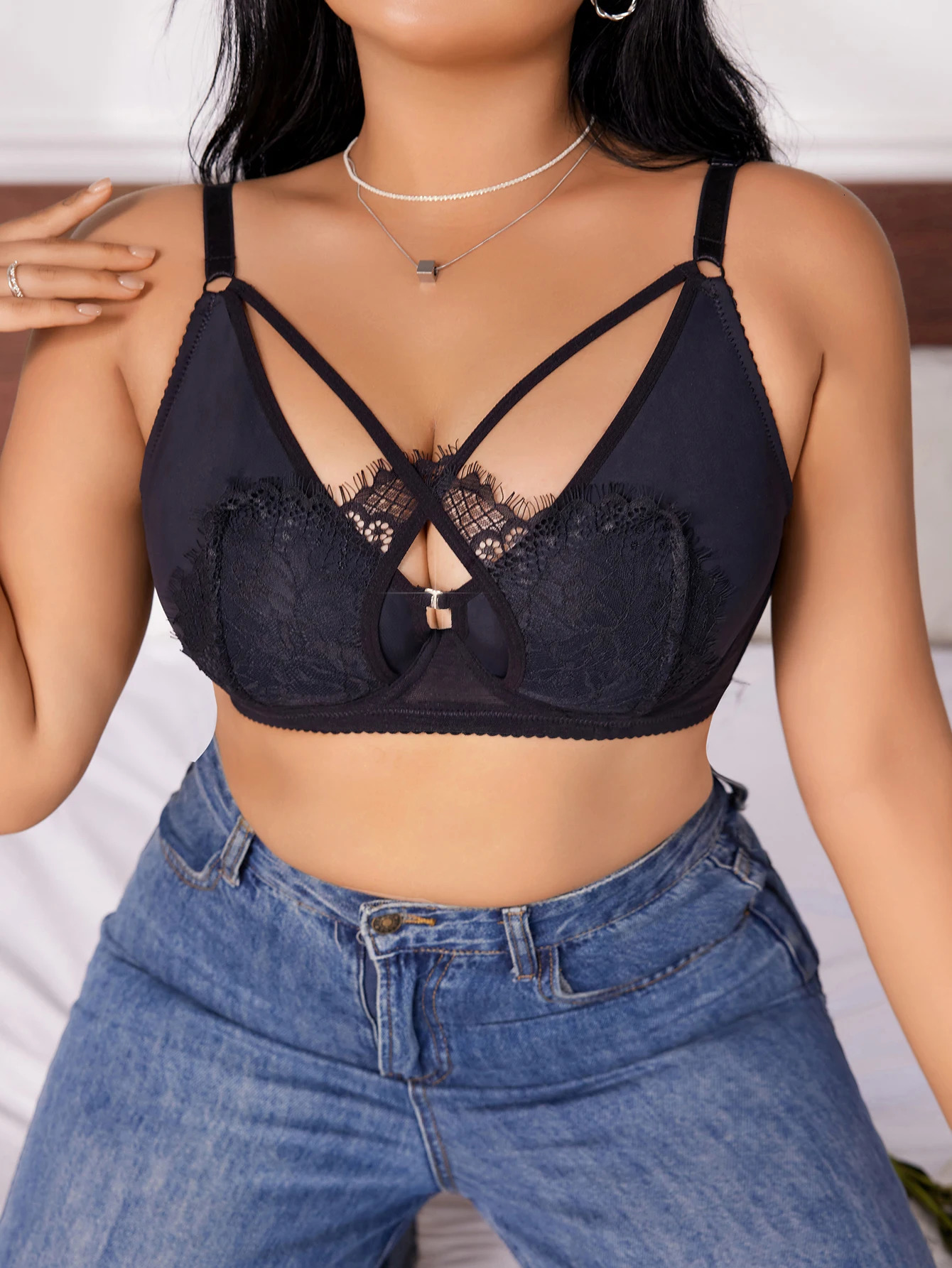 Womens plus size underwear half cup gathering push up button lace cross n suitable for women XLXXXL MR2895 250430