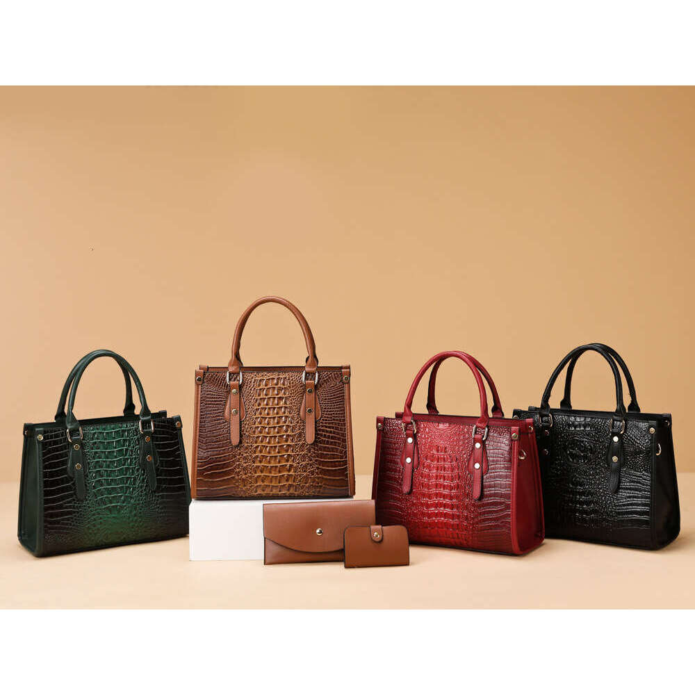 2022 Women's New Crocodile Pattern Handheld Shoulder Embossed Large Capacity Crossbody Tote Bag