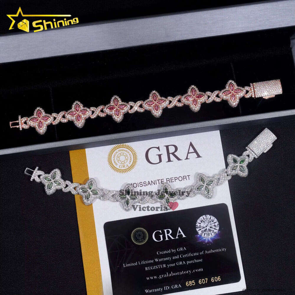 Cheapest Price Custom Iced Out Luxury Rapper Men Jewelry Hip Hop VVS1 Moissanite Diamond Clover Cuban Bracelet ca