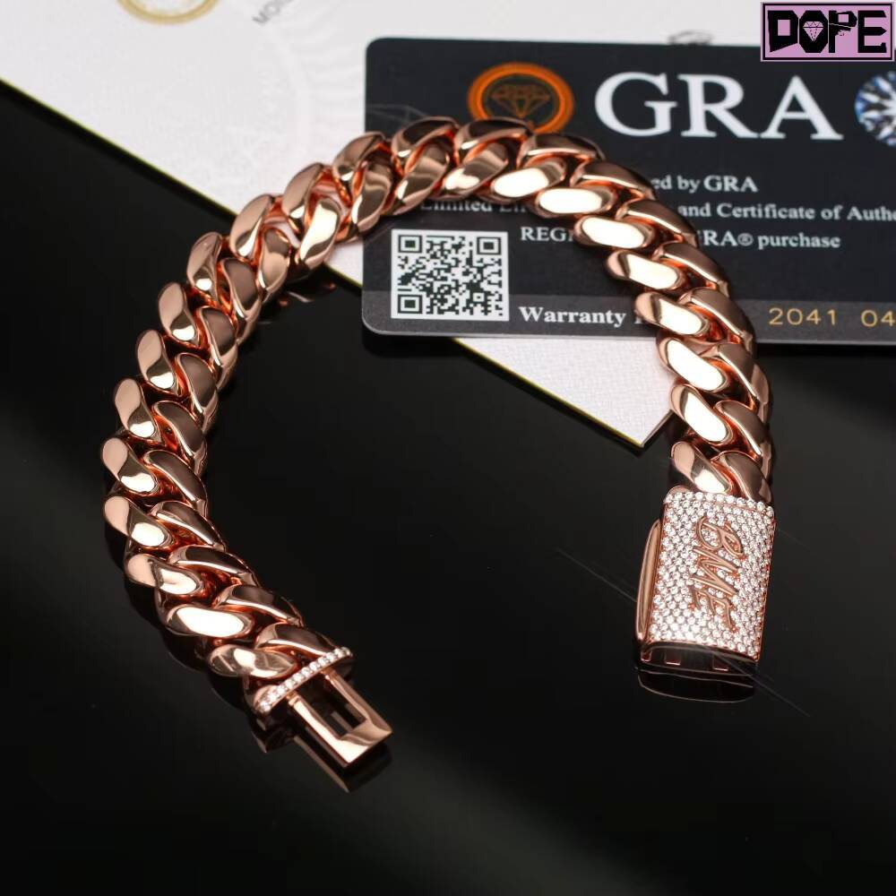 Iced Out Customized Bracelets Hip Hop Cuban Chain VVS Moissanite Clasp 925 Silver Cuban Link Bracelet