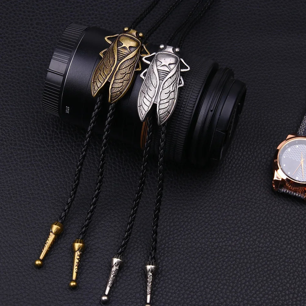 Fashion Metal Cicada Retro Bolo Tie for Men Necklace Pendant Leather Rope Necktie Shirt Collar Bowtie Accessories Cowboy Jewelry 250430