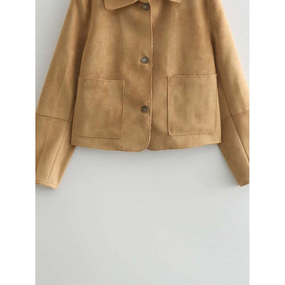 PRINTKAOIR Casual Solid Suede Women's Lapel Buttons New Fall Autumn Fashion Jacket Coat