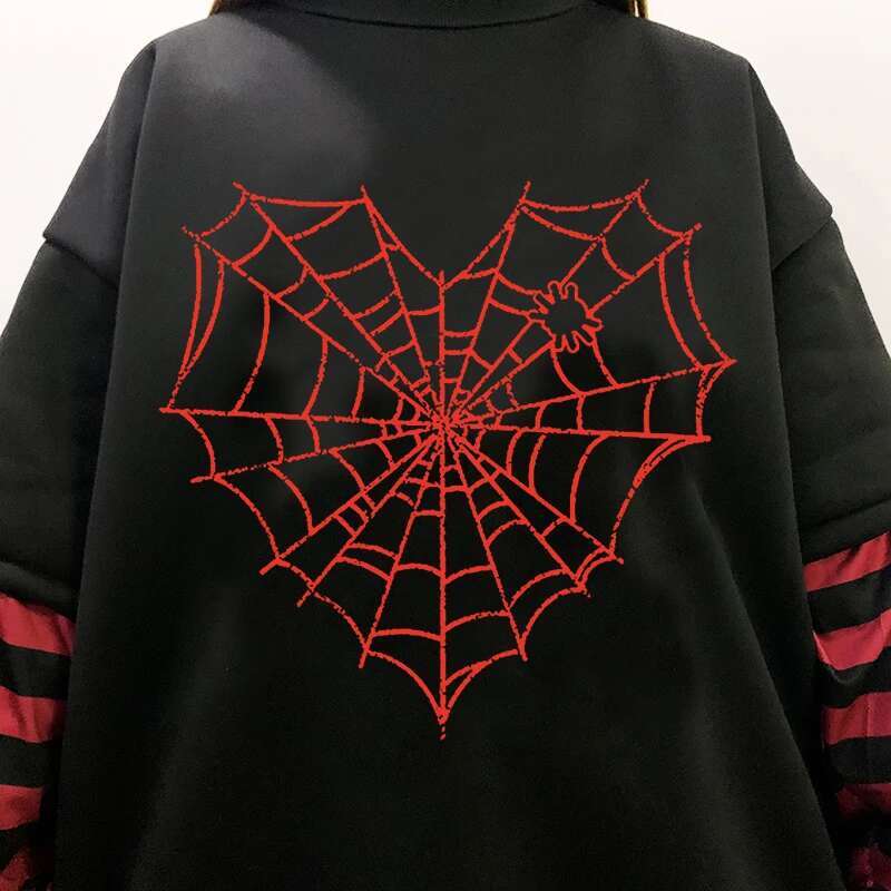GOTH GIRL Sweet Women Goth Haruku Black Long Sleeve Fake Two-piece Spider web Japanese Punk Streetwear Alt E-Girl sweatshirt fashion clothing women
