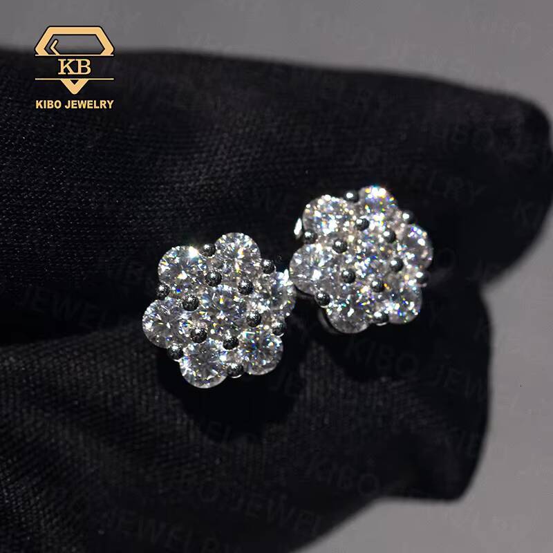 Wholesale Custom Classic Fine Jewelry Earrings Men VVS Moissanite 925 Sterling Silver Iced Out 9mm Flowers Stud Earings Women