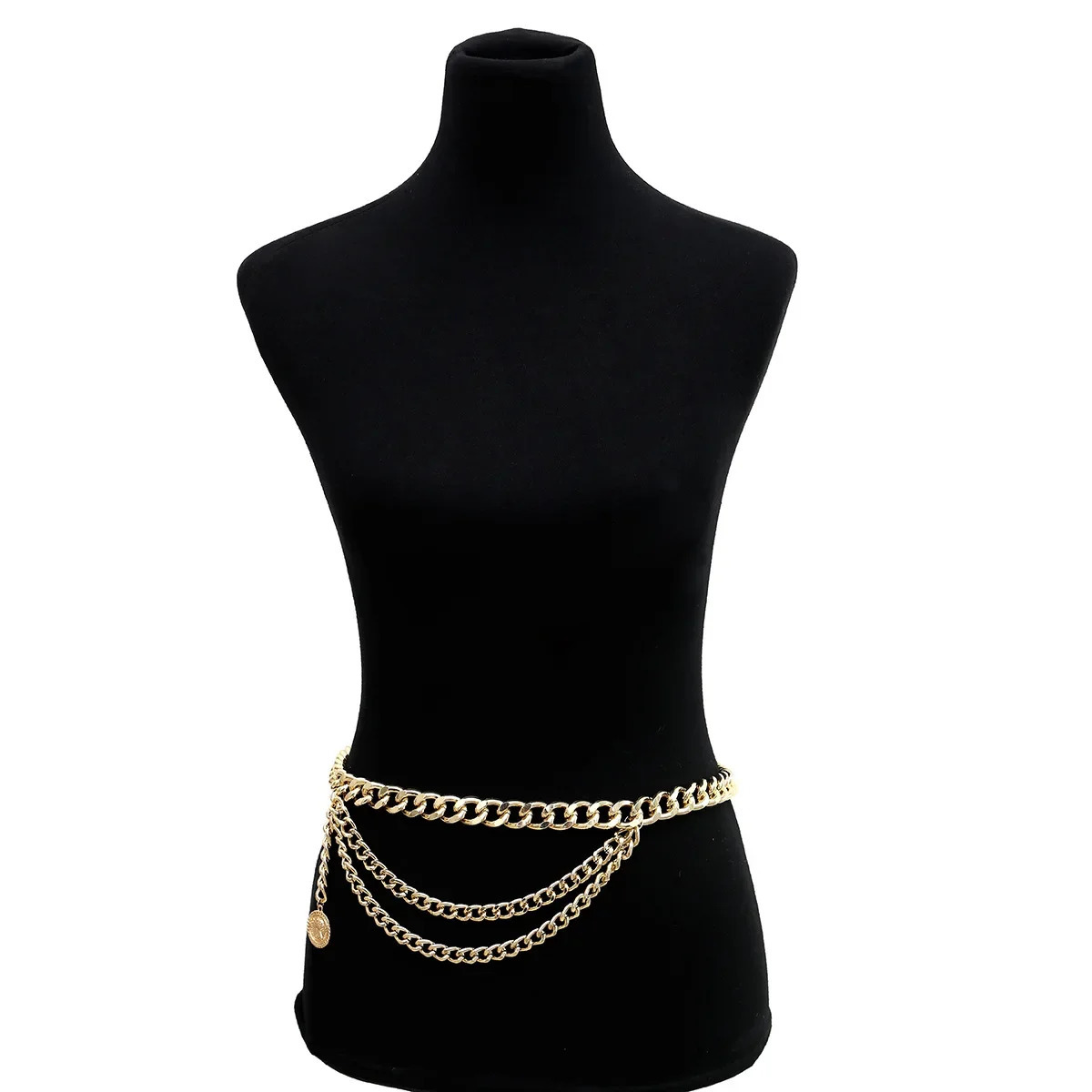 Fashion gold chain belt womens dress punk edge silver metal 250425