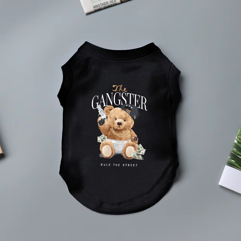 Cotton Dog Shirts Handsome Teddy Bear Style Print Letter Print T-Shirts, Breathable Imitating Design Vest for Puppy Medium Dogs, Soft Stretchy Doggy T