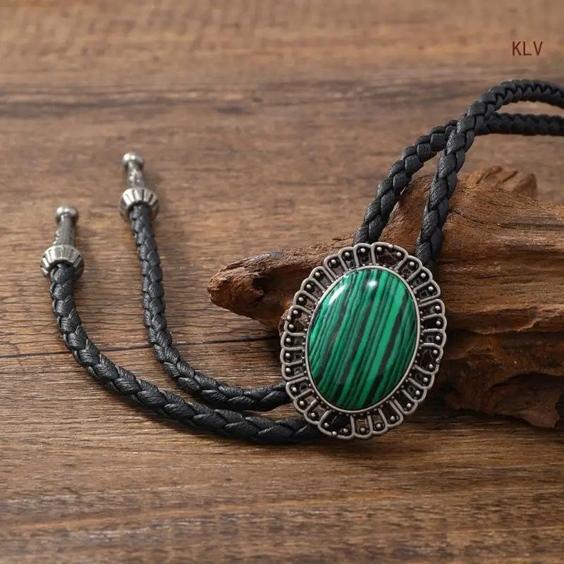 Vintage Stone Cowboy Hat Bolo Tie Western Punk Faux Leather Rope Necktie Jewelry Shirt Chain Necklace for Men Women 250430