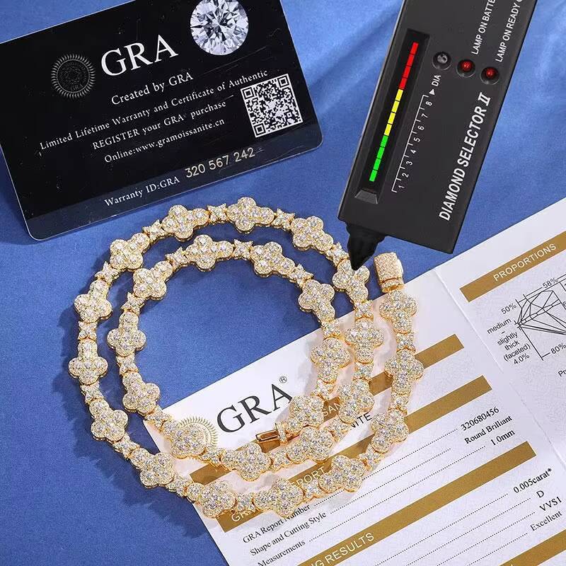 Hip Hop Fashion 10mm 925 Sterling Silver VVS Moissanite Diamond Iced Out Star Cross Link HipHop Necklace Chain