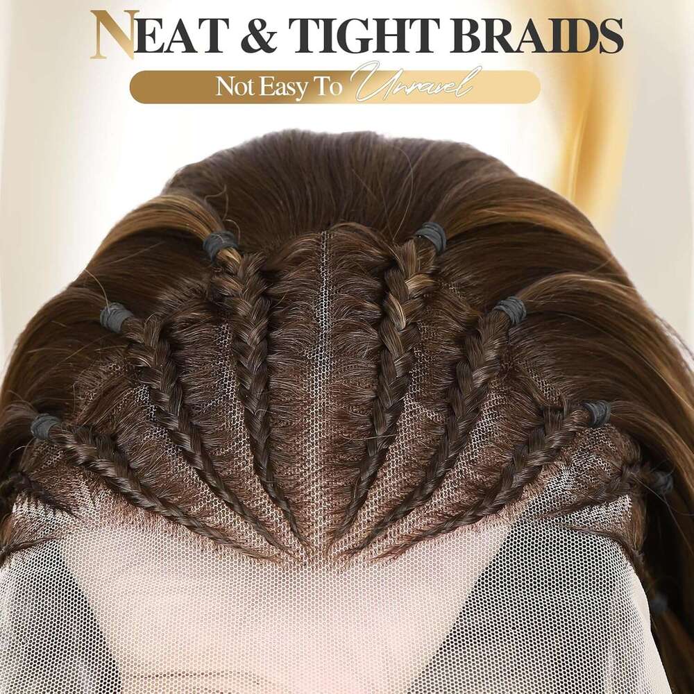WIGER Highlighted Frontal 13x4 for Black Women Glueless Hair Wig Braided Front with Cornrow 12 Inch Synthetic Full Lace Straight Bob Wigs