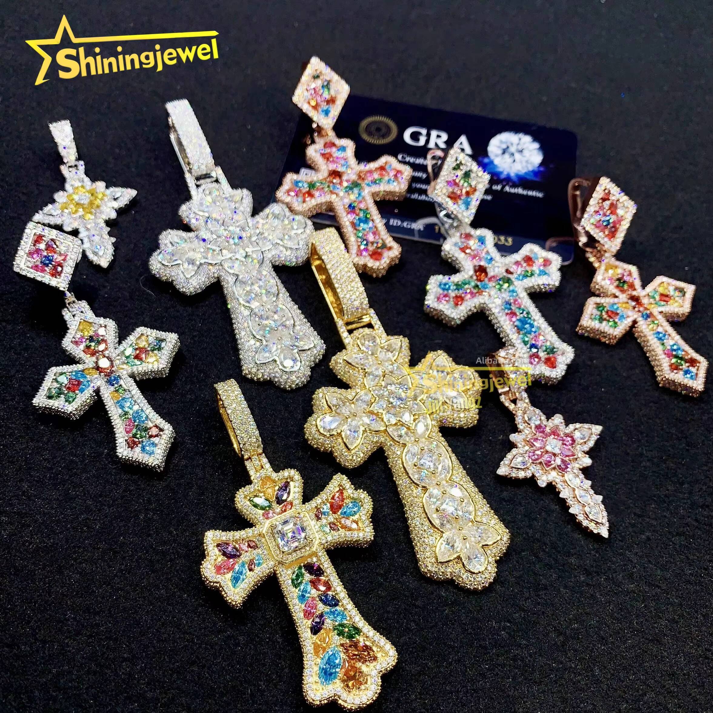 Trending Products Mixed Cutting Color Moissanite Cross Pendant Collection Hip Hop Iced Out Pendant Religious Jewelry
