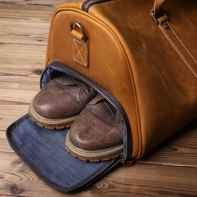 NZPJ Vintage Genuine Men's Travel Original Natural Cowhide Handbag Crazy Horse Leather Crossbody Computer Bag