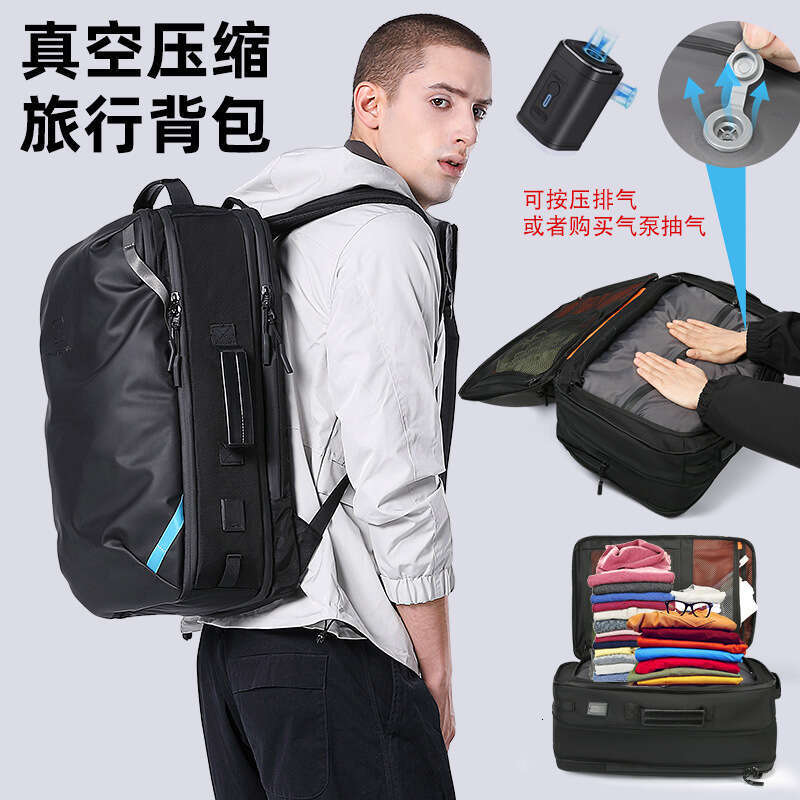 New men's multifunctional large capacity vacuum compression backpack anti splash water buffalo cloth travel bag