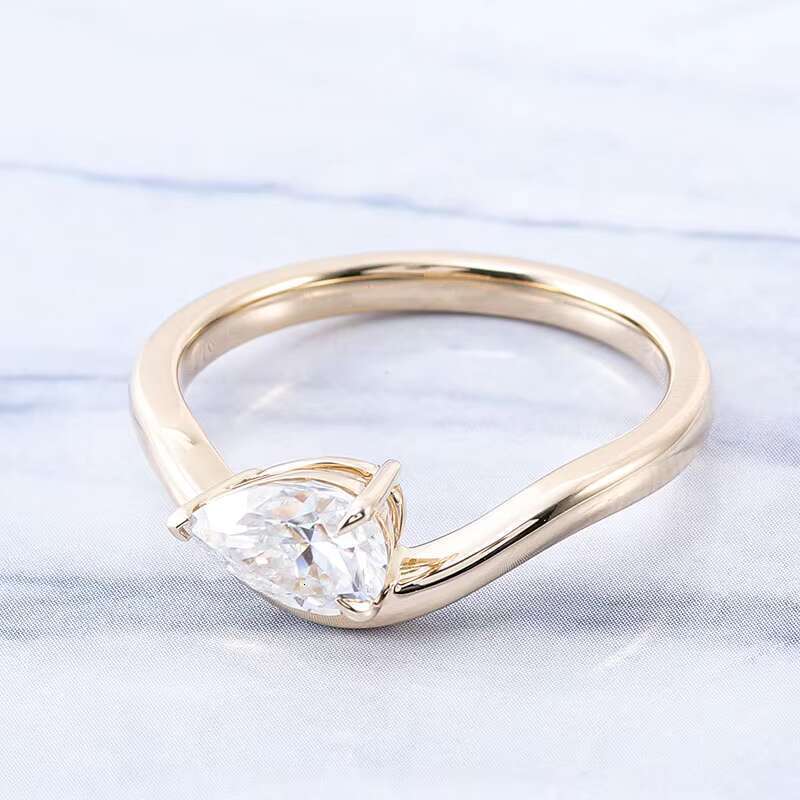 Fine Jewelry Custom Solid Gold Pear Cut 2ct DVVS1 Curved Band Wedding Dia Engagement Moissanite Ring