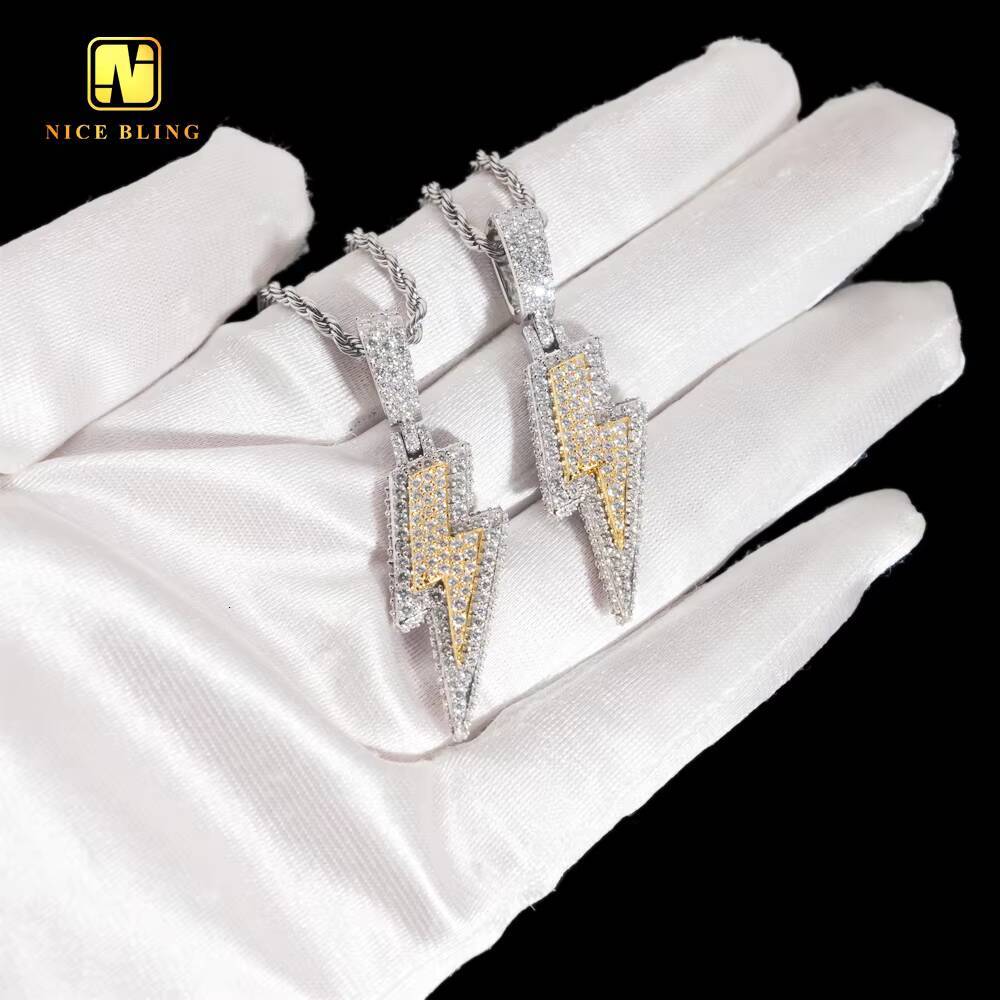 Two Tone Lightning Custom Made Iced Out Hip Hop Jewelry Pendant 925 Silver Full VVS Moissanite Diamond Charm Pendants Necklace