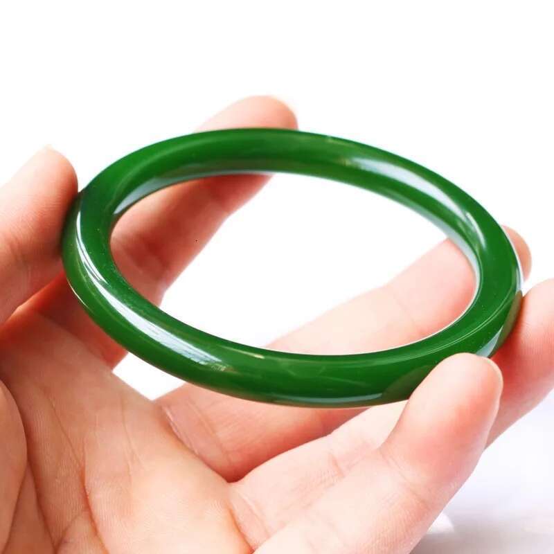 Natural Chinese Green Jasper Hand-Carved Fashion Jewelry Spinach Thin Round Nephrite Jade Bracelet For Girls And Mother