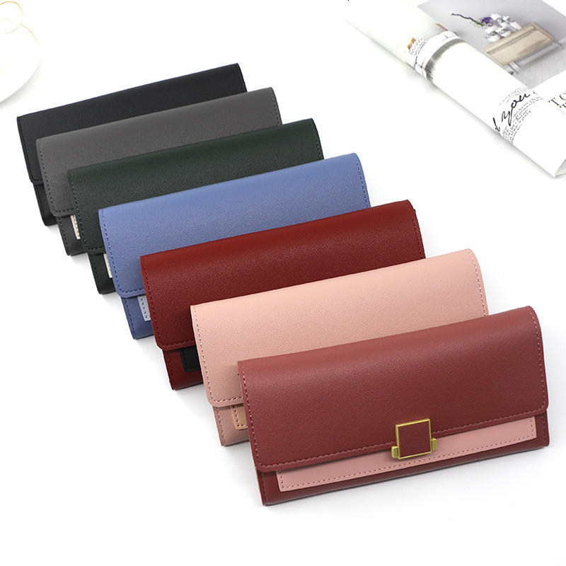 Designer Wallet New Combination Leather Solid Color Simple Long Three Fold Women S Checkered Hand Bag Zero Wallet Clip Luxury Wallet Key Pouch