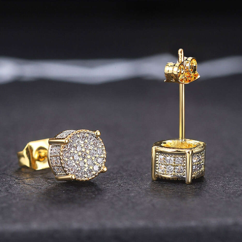 Cao Shi Full Dia Hip Hop Men's With Micro Inlaid Zircon Electroplated Round Earrings