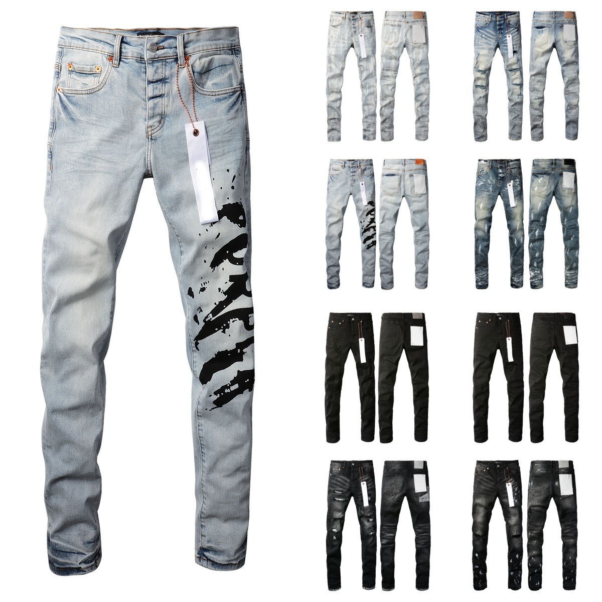 designer jeans ksubi jeans high quality men's Straight jeans ripped denim motorcycle grey paint ripped stretch motorcycle bone halloween men's fit slim jeans 2a6
