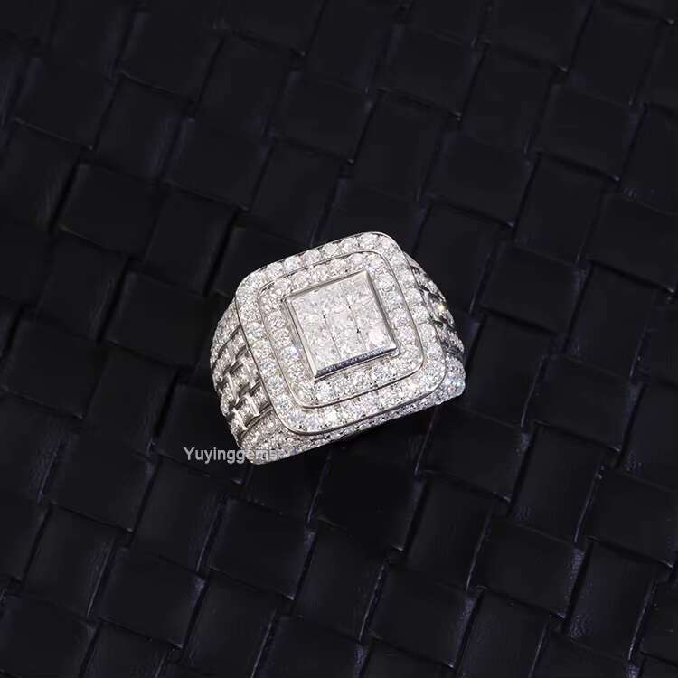 Hip Hop Ring 18K Gold Plated 925 Solid Silver Pass the Diamond Tester Moissanite Cuban Ring for Men Jewelry