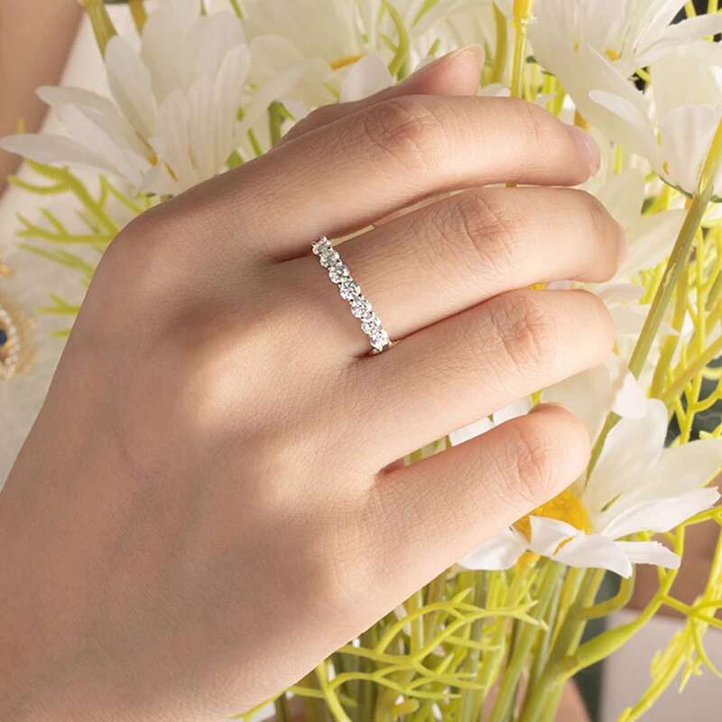 3mm 7 Stones D Color Moissanite Eternity Bands Simply Stackable Silver 925 Real Sparkling Wedding Engagement Fine Jewelry Gifts