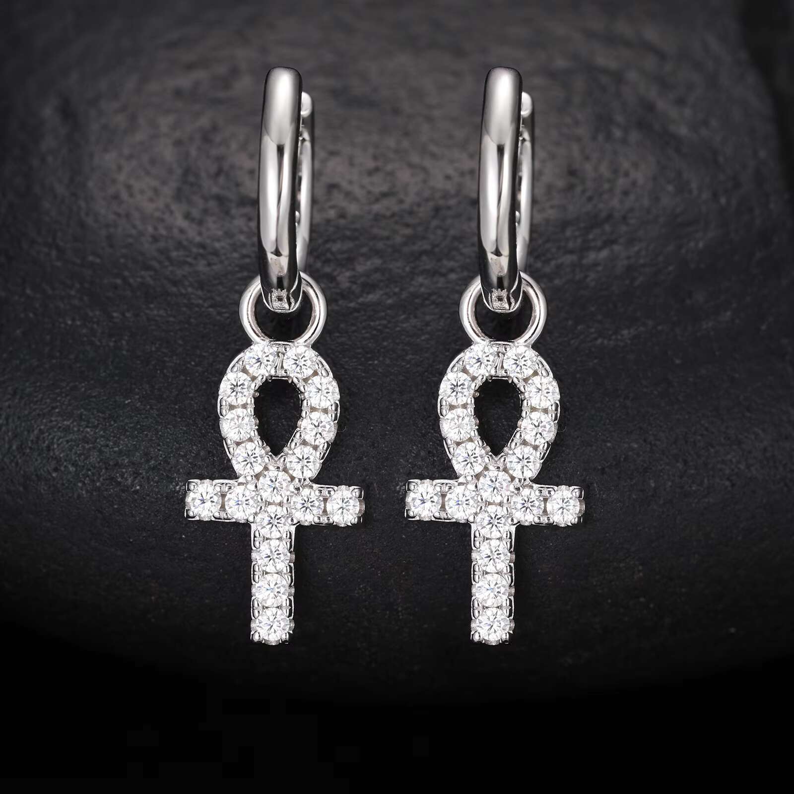 925 Silver Earrings With D-Color Moissanite Elegant and Unique Design Simple Key Cross Gold Plated Versatile for Parties