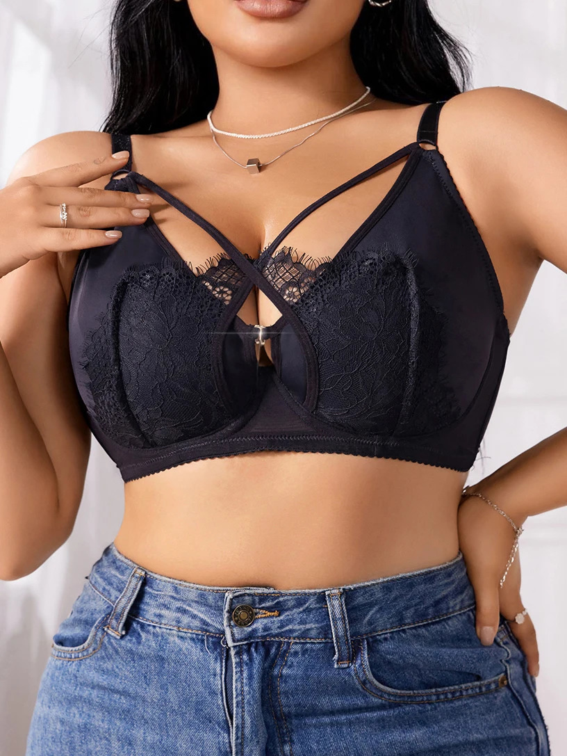 Womens plus size underwear half cup gathering push up button lace cross n suitable for women XLXXXL MR2895 250430