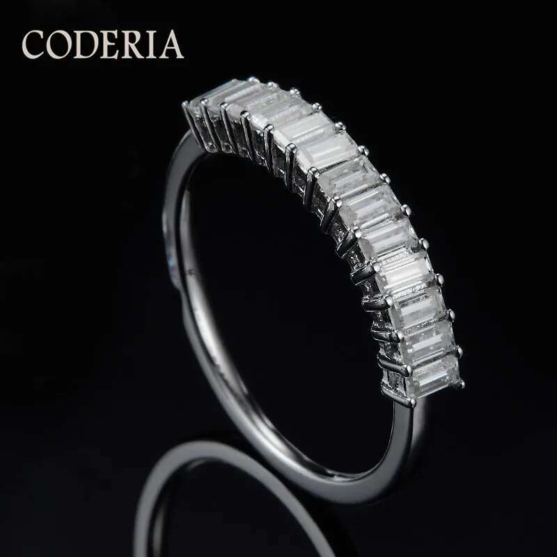 D Color Clarity Total 1CT Emerald Cut Rectangular Moissanite Row Ring Diamond Test Past Sterling Silver Women Ring Fine Jewelry