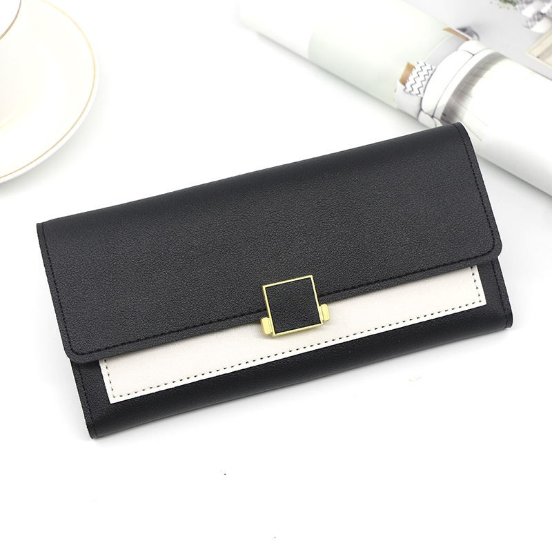 Designer Wallet New Combination Leather Solid Color Simple Long Three Fold Women S Checkered Hand Bag Zero Wallet Clip Luxury Wallet Key Pouch
