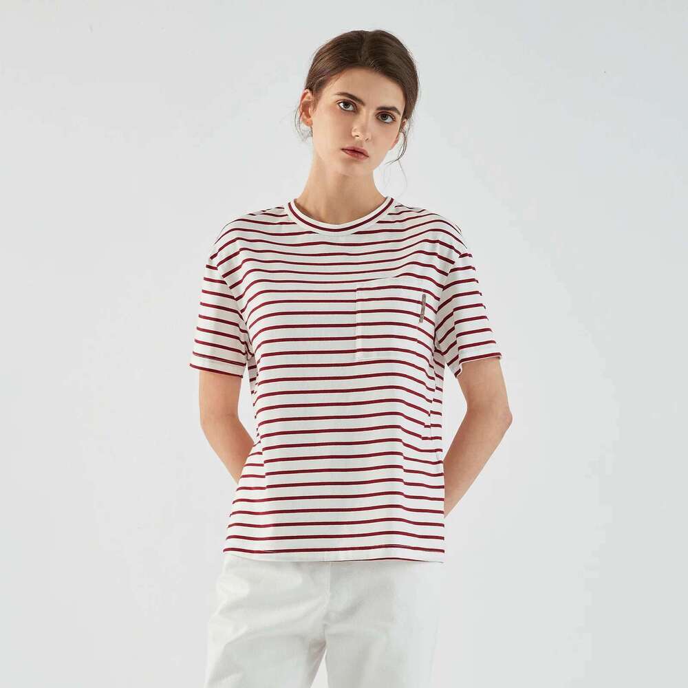 K1334l Casual Stripe 100% Cotton Crop Top T Shirt For Women Ladies Tshirt Women's Striped T-Shirt Clothing