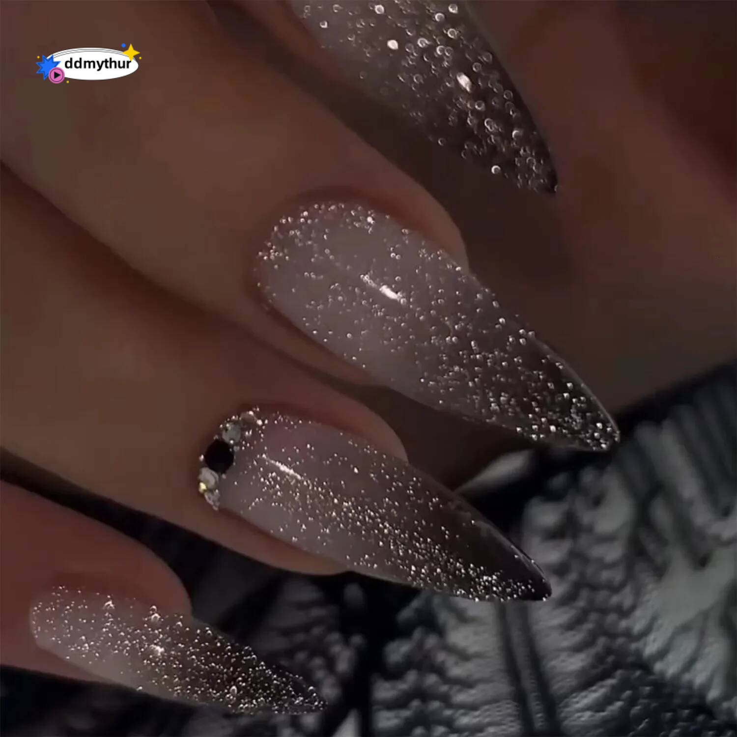 Extra Long Pointed Fake Art Butterfly Pearl Exaggerate Dark Y2K Black Spider Rhinestone False Nail Press on Nails Manicure ddmythur