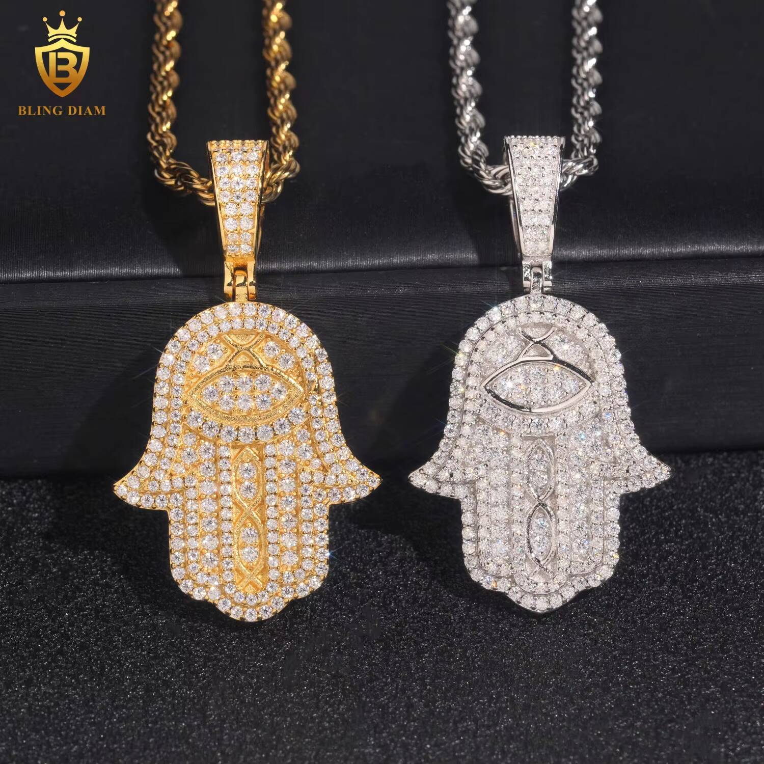Hiphop Palm Pendant Charms 925 Sterling Silver Round Brilliant Cut Moissanite Pendant D VVS GRA Certified Fashion Pendants