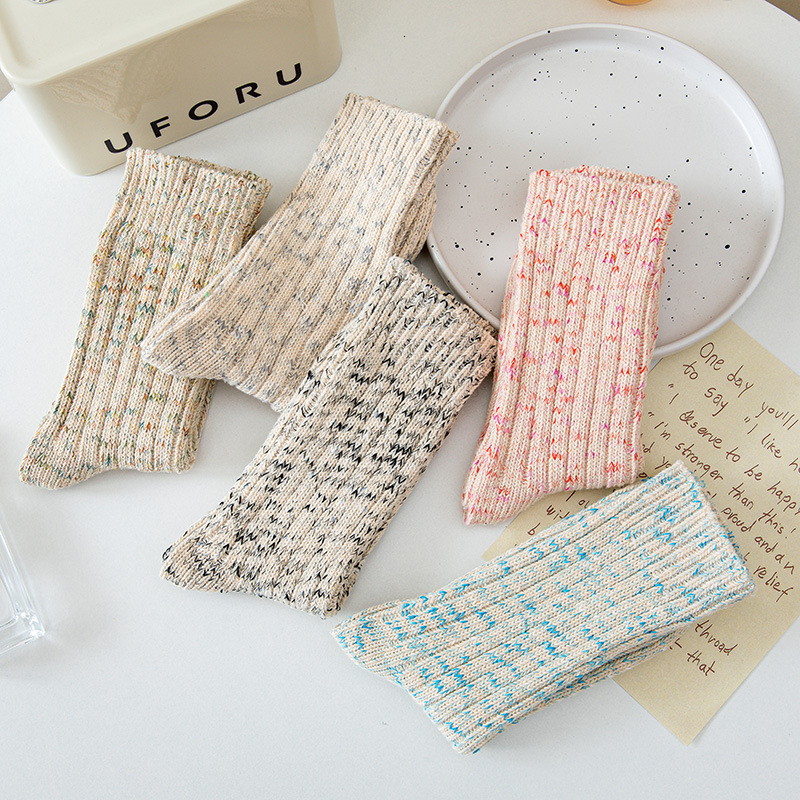 Ins Trendy Solid Color Autumn/Winter Thread Thick Warm Wool Socks, Dotted and Threaded Couple Socks