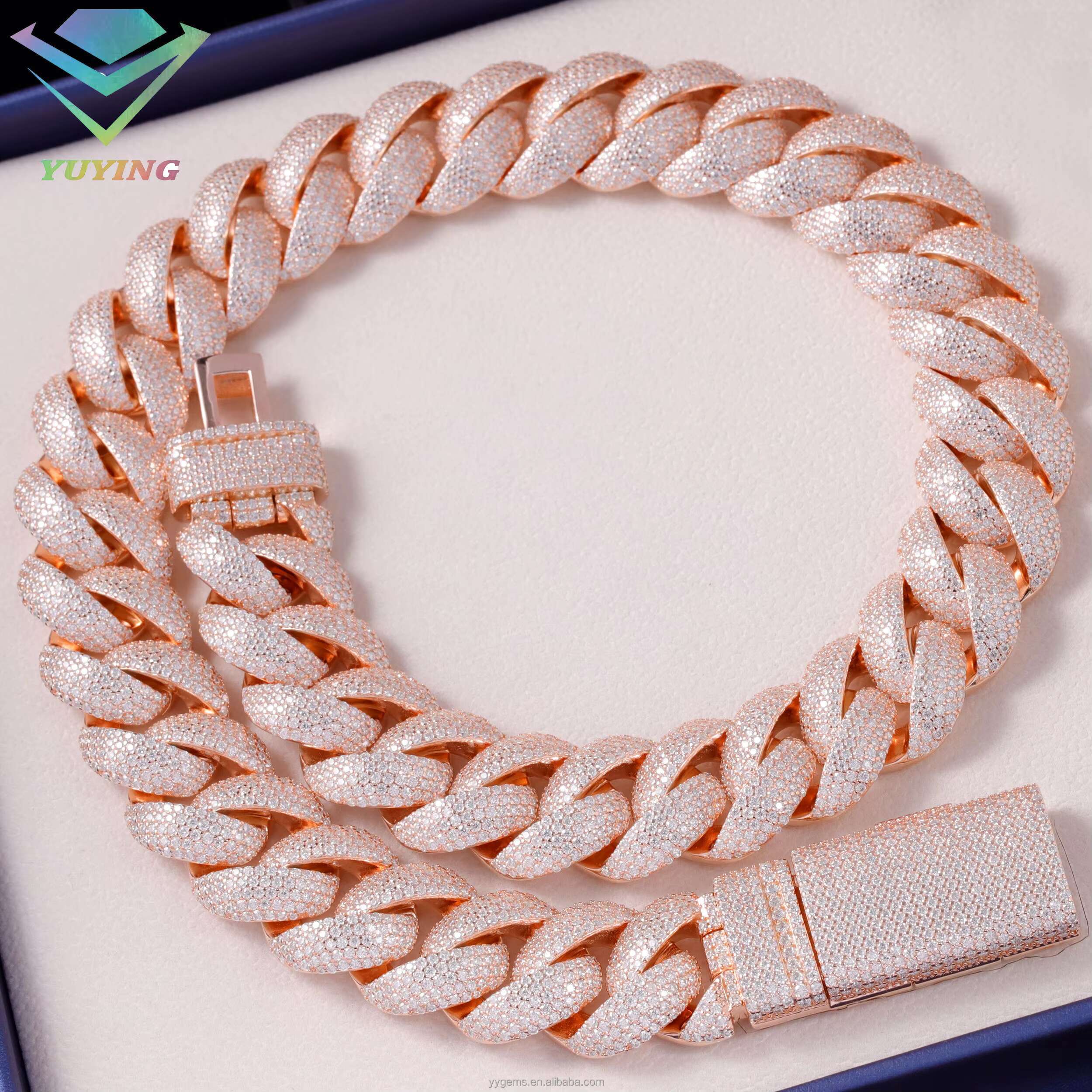 Wholesale VVS Moissanite Iced Chain for Mens 13mm-22mm Wide 925 Solid Silver 18k Gold Plated Diamond Rapper Cuban Link Necklace