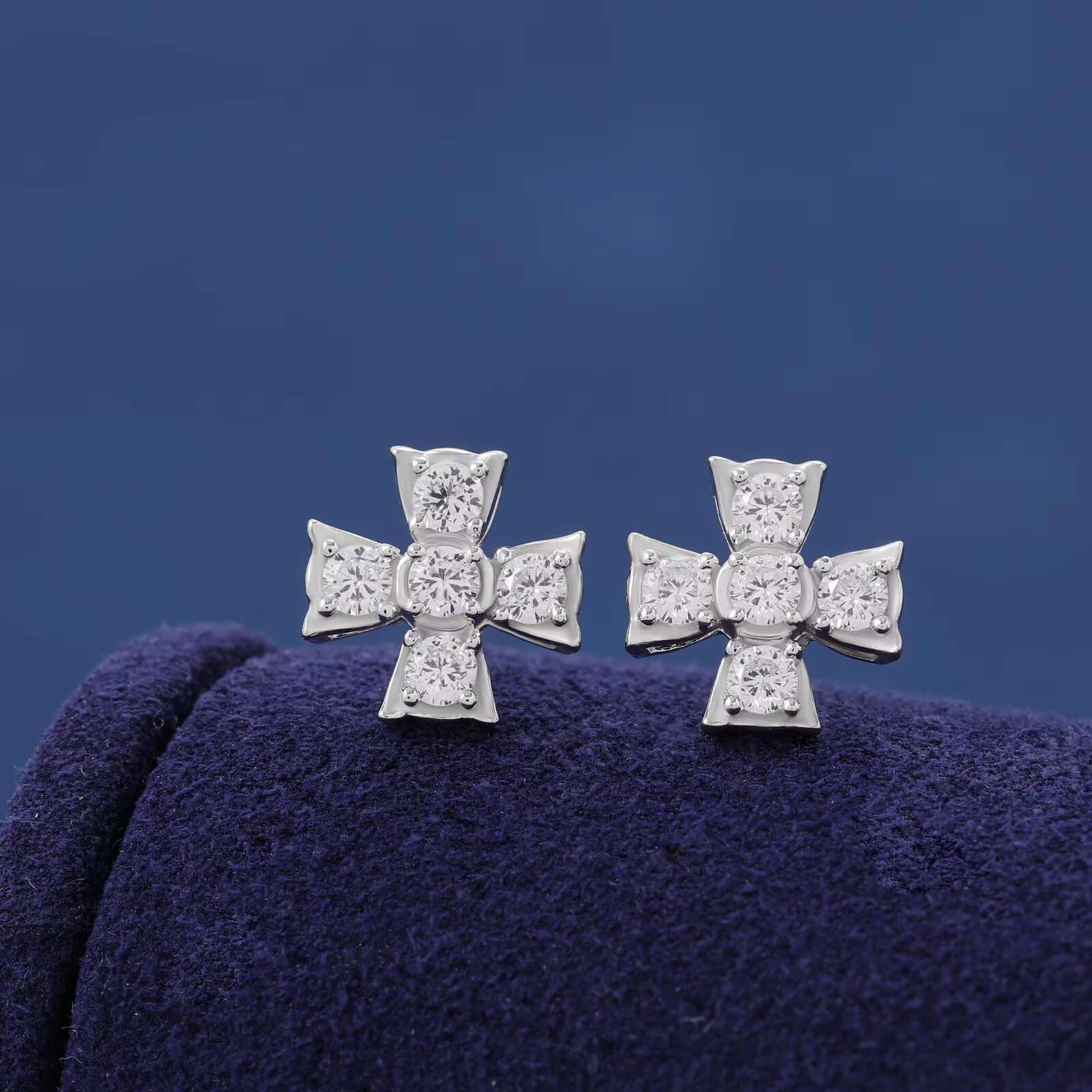 Classic Religious 925 Sterling Silver VVS Moissanite Cross Stud Earrings Wedding Anniversaries Parties Geometric