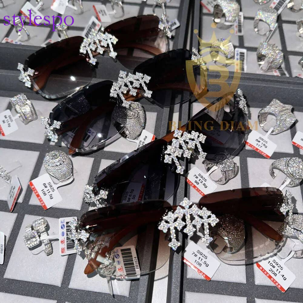 New Arrival d Vvs Super Shine Cross Hip Hop Moissanite Fashion Ice Out Sunglasses Pass Dia Tester Rapper Jewelry