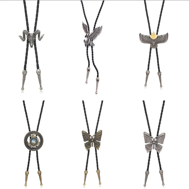 Vintage Cowboy Jazz Hat Alloy mens bolo tie Men Women Leather Rope Long Necklace Sweater Chain shirts Bolo Tie Men Accessories 250430