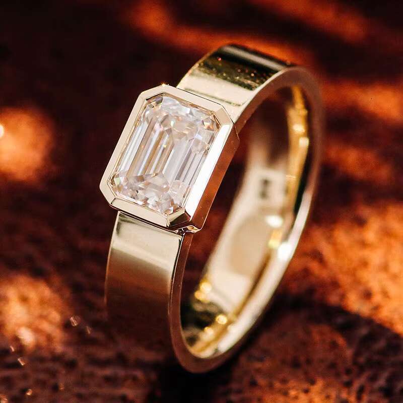 2 Carat D Colour Lab Grown Emerald Solitaire Dia 10k Pure Yellow Gold Ring for Men Engagement Wedding