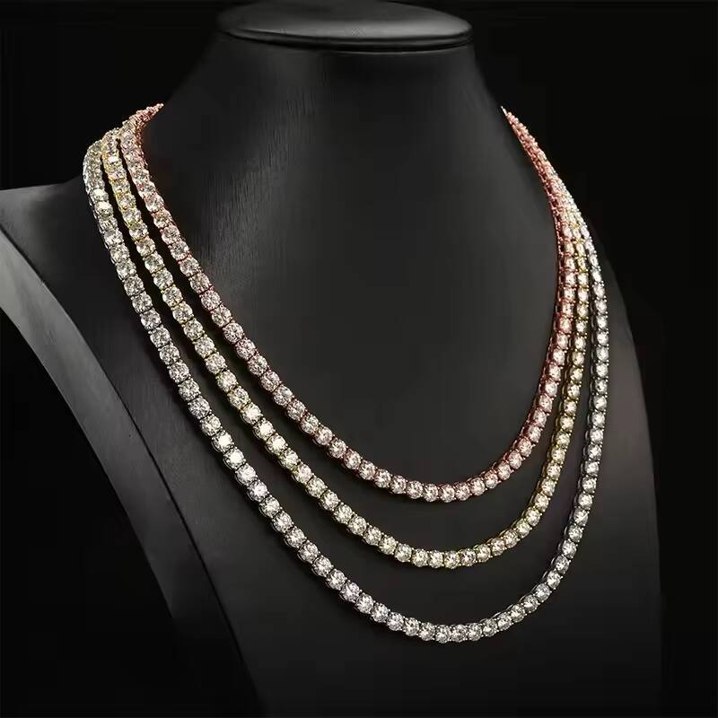 Sparkling VVS Moissanite Tennis Chain Necklace 925 Silver Rose Gold Plated Iced Out Cut Jewelry for Womens Anniversary