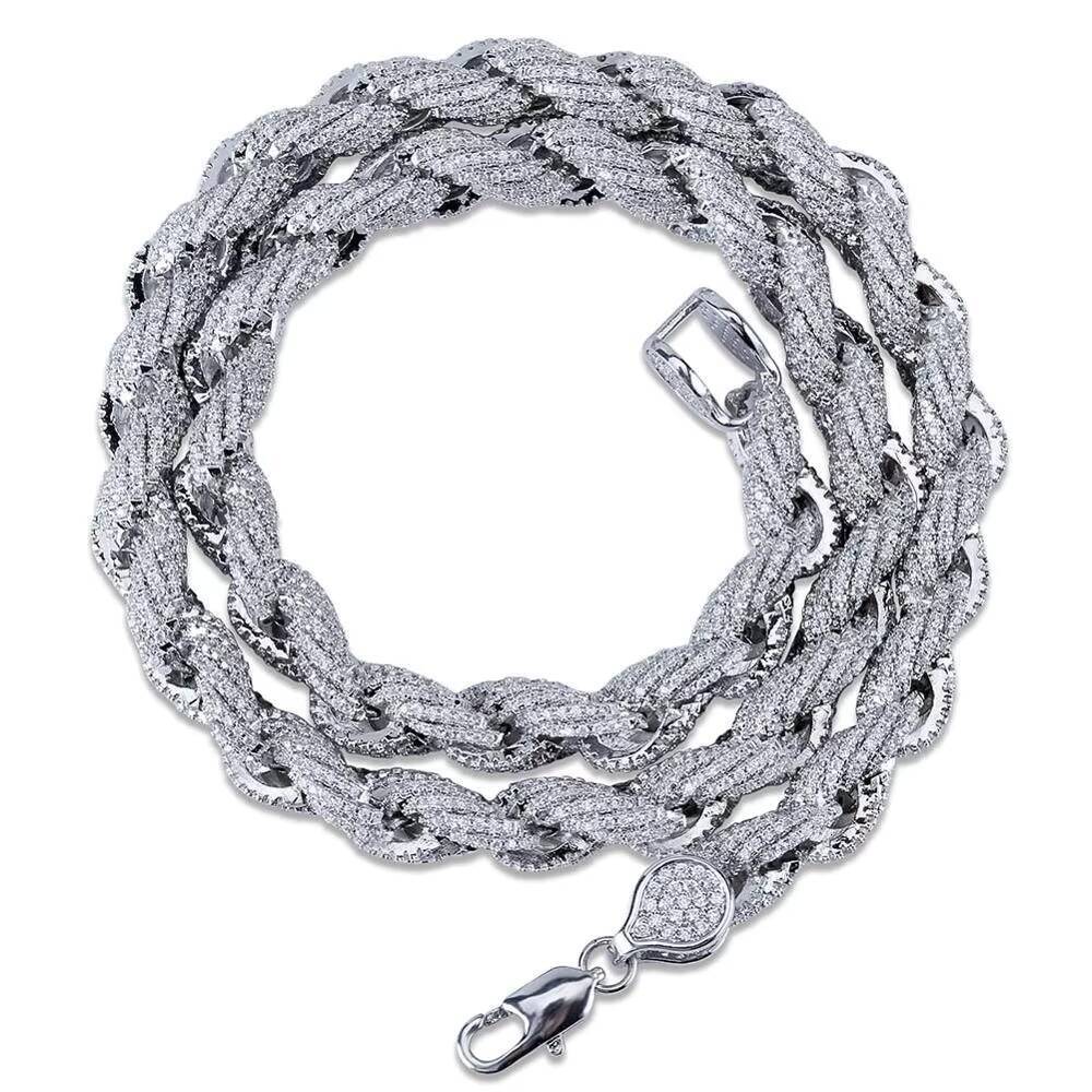 8mm Rope Shape Irregular New Stile Iced Out Chain Full Cubic Zircon Safty Lock Gold Silver Plated Miami Dog Cuban Chain for Men