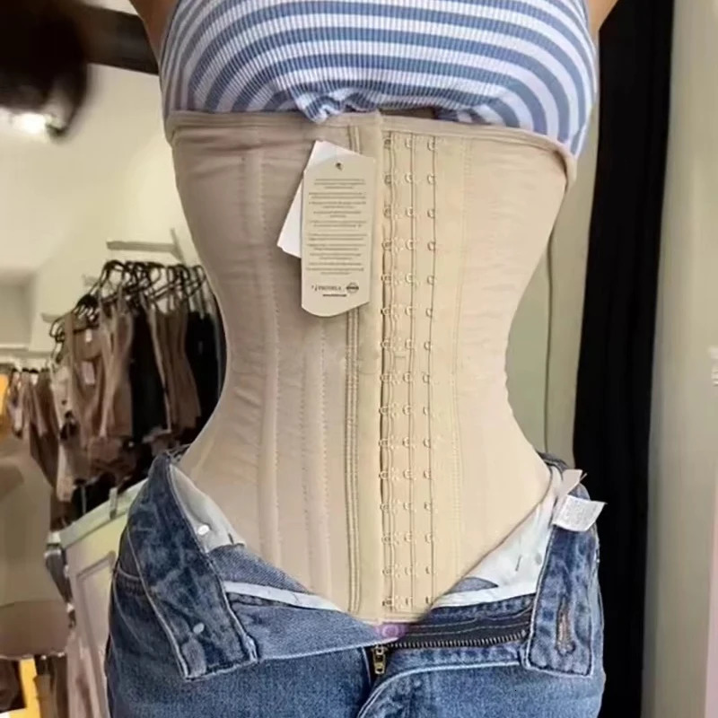 Long torso tight corset waist trainer latex body shape female abdominal hem Slimming belt model shoulder strap weight loss 250430