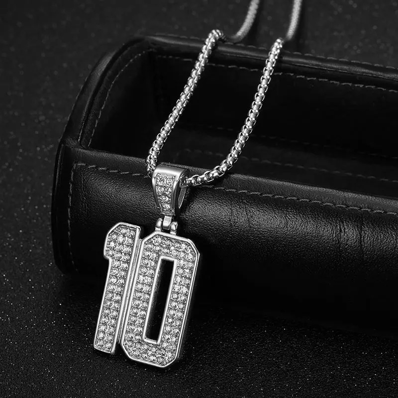 Megin D Stainless Steel Hip Hop Punk Iced Out Number 10 Pendant Collar Chains Necklace for Men Women Gift Fashion Jewel 250428