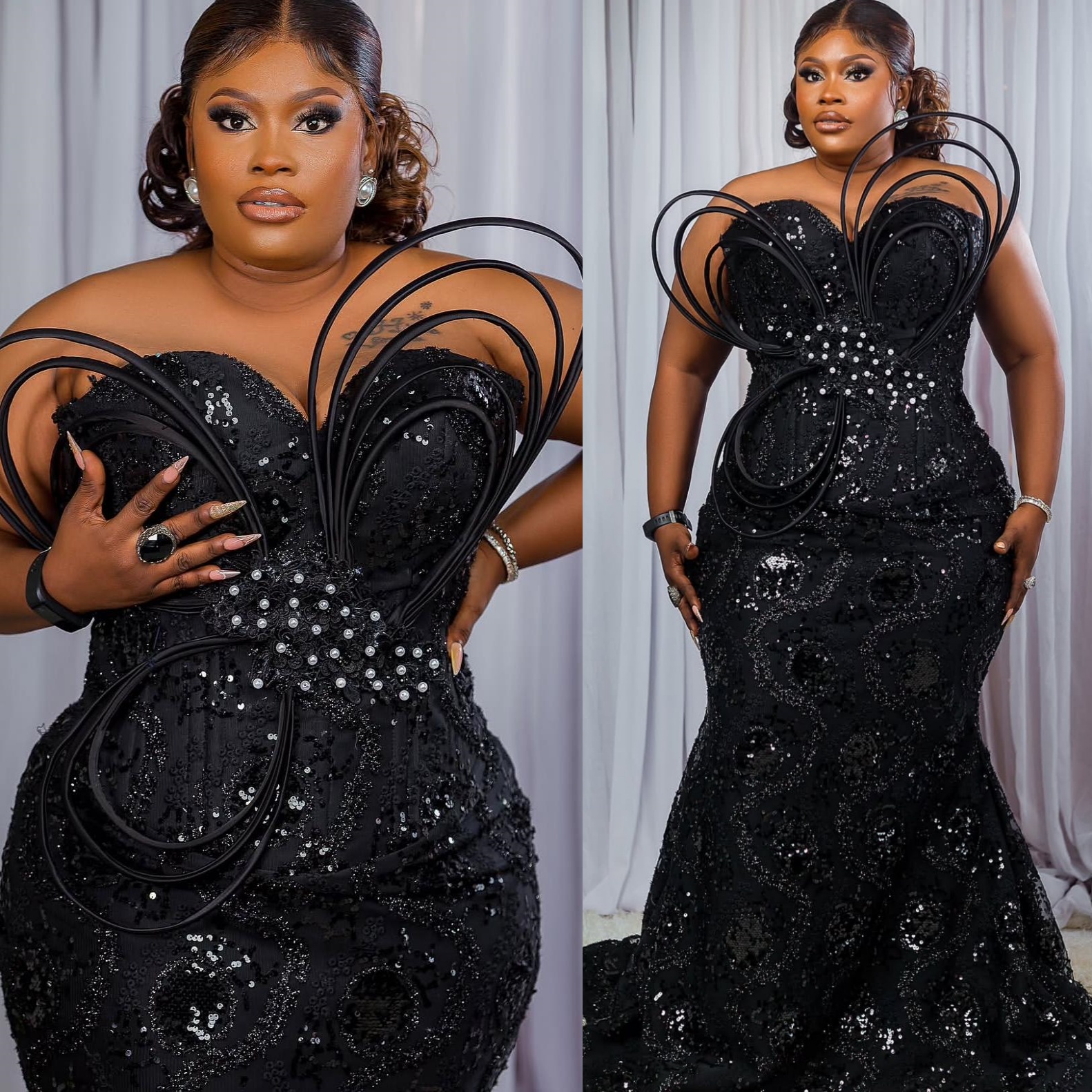 Mermaid Black Plus Size Prom Dresses 2025 Sequined Lace Crystals Stylish Evening Formal Party Second Birthday Engagement Gowns Dress For Special Occas